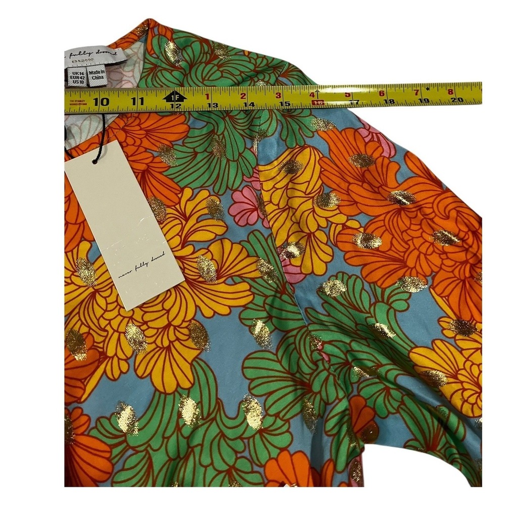 NWT Never Fully Dressed Floral Alaia Maxi Dress Gold Foil Multi Color US 10 - Picture 4 of 16